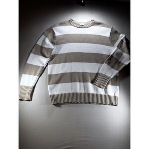 John Gault Men's Striped 100% Cotton Sweater White/ Brown L Preppy Y2K Academia